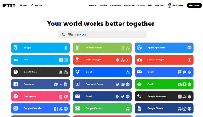 IFTTT interface
