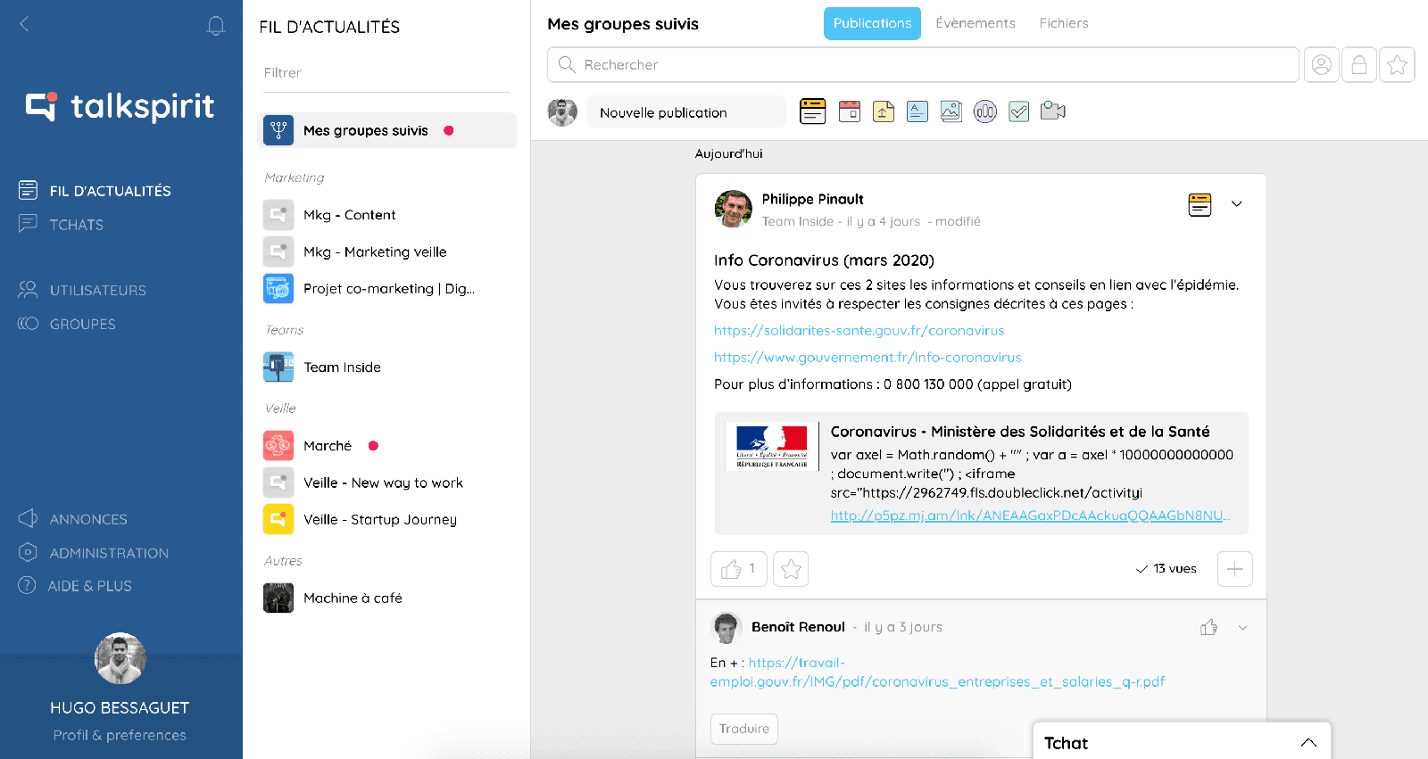 Talkspirit interface