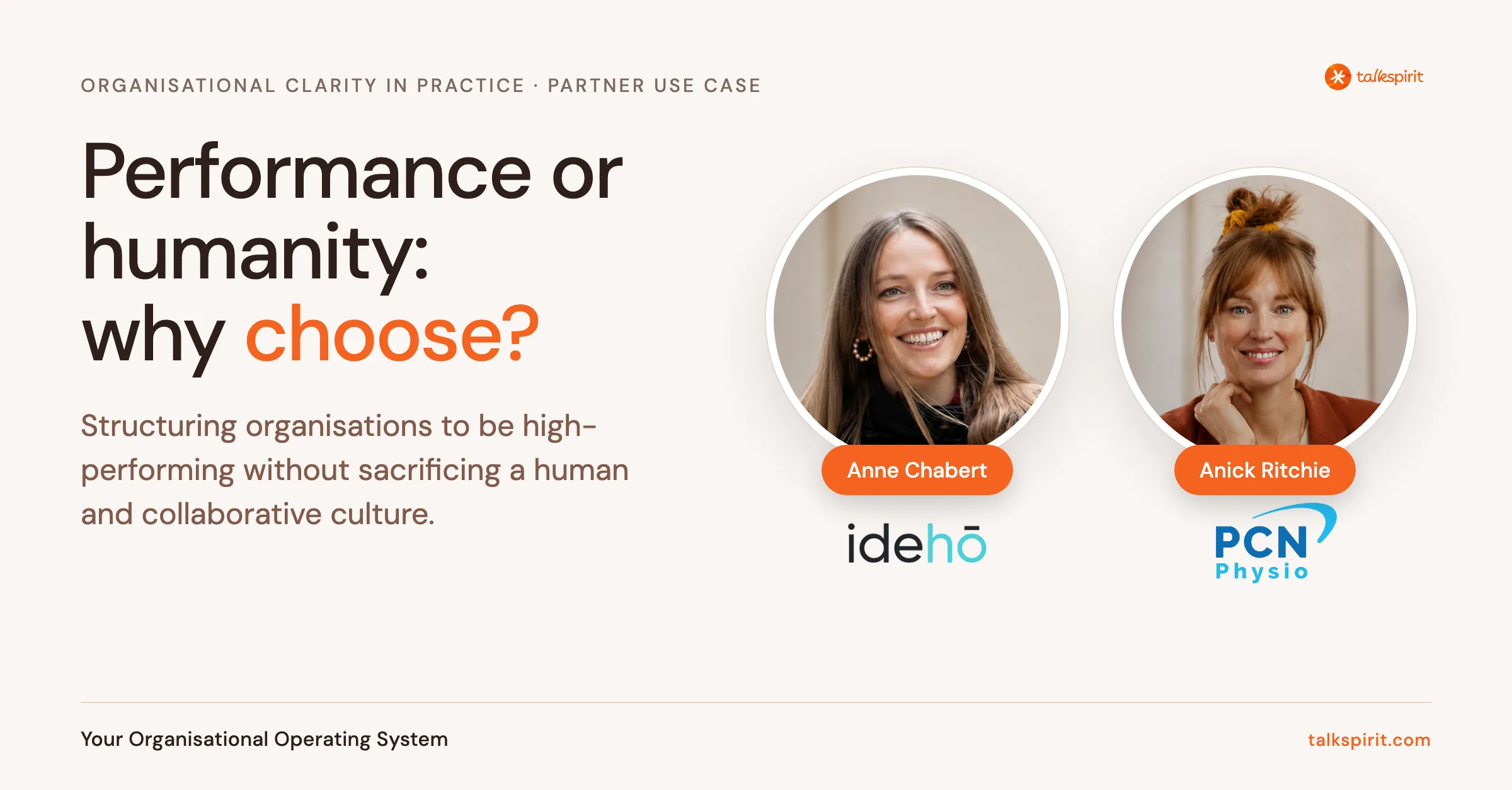 Webinar "Performance or humanity: why choose?" with Anne Chabert (idehō) and Anick Ritchie (PCN Physio)