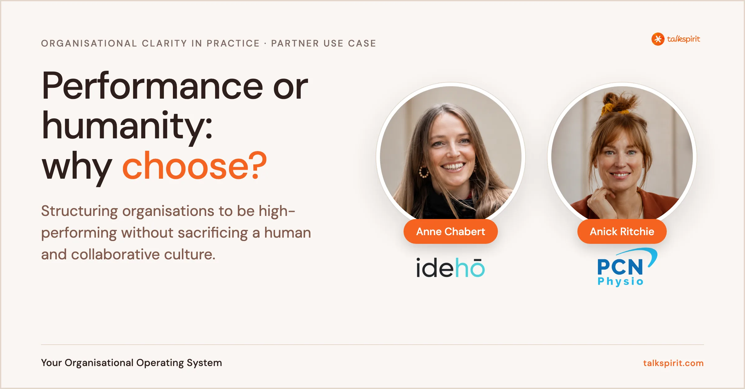 Webinar "Performance or humanity: why choose?" with Anne Chabert (idehō) and Anick Ritchie (PCN Physio)