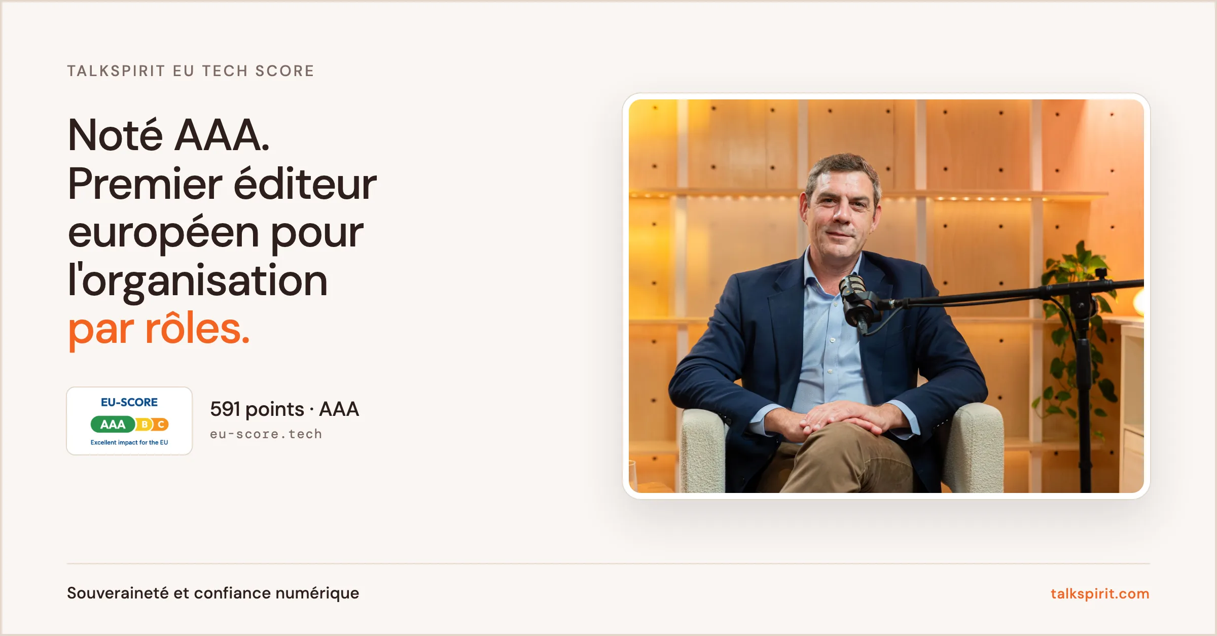 Philippe Pinault, cofondateur et CEO de Talkspirit, avec le badge EU Score AAA : 591 points, premier éditeur européen pour l’organisation par rôles