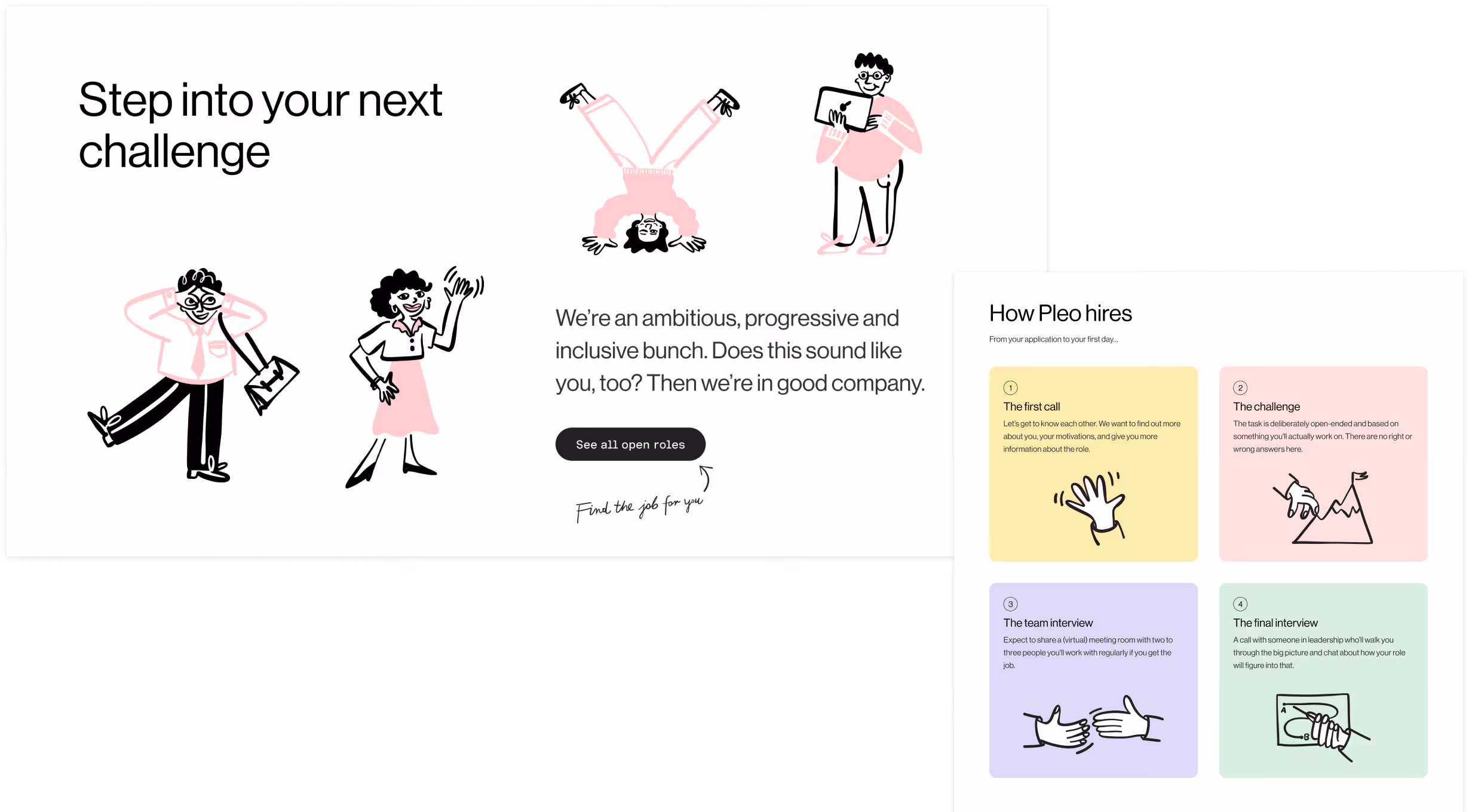 Screenshots of the Pleo careers hub