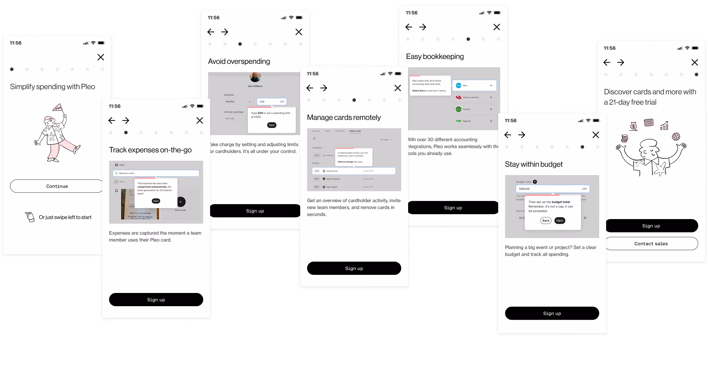 Screenshot of the mobile screen flow for the Pleo interactive demo