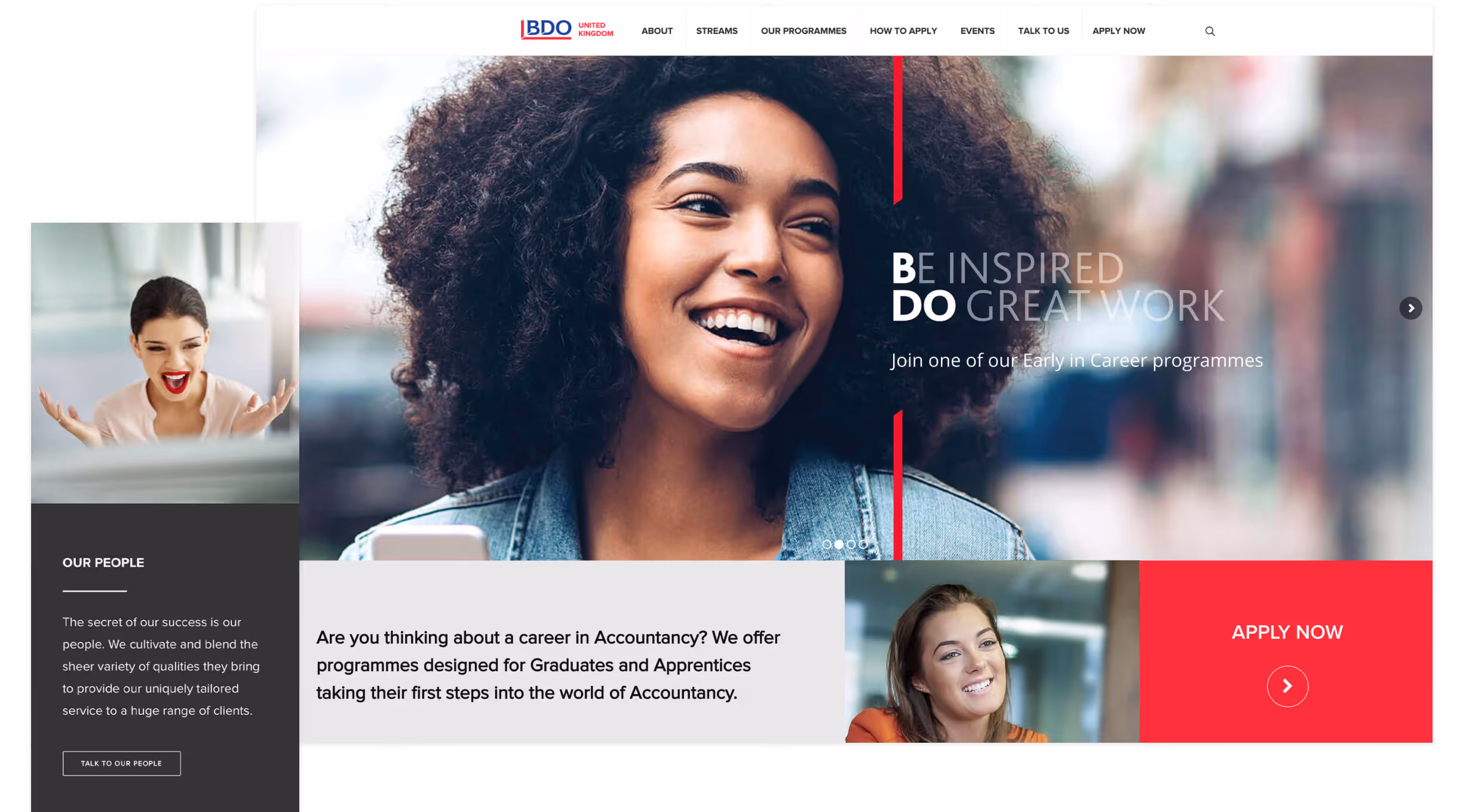 A screenshot of the BDO Early In Careers website