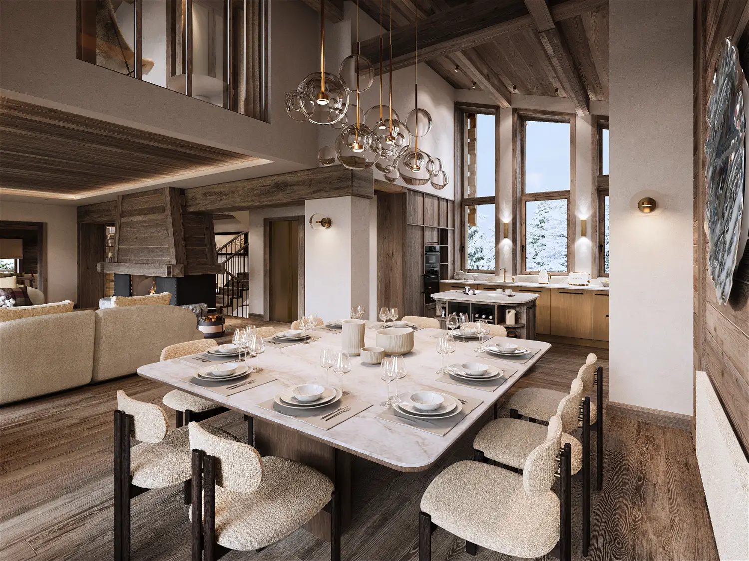 Projet Sepia Architecture, Chalet H à Courchevel salon moderne
