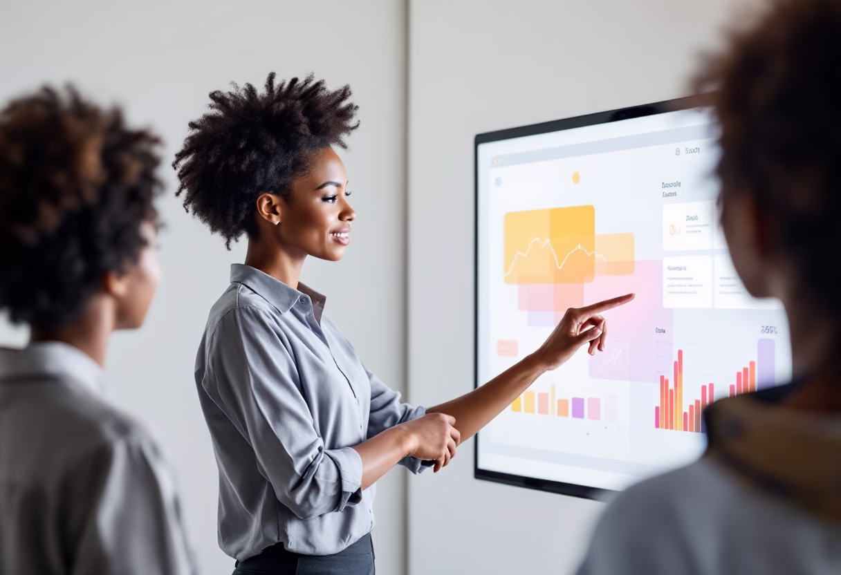 image of business professional reviewing analytics (for a hr tech)