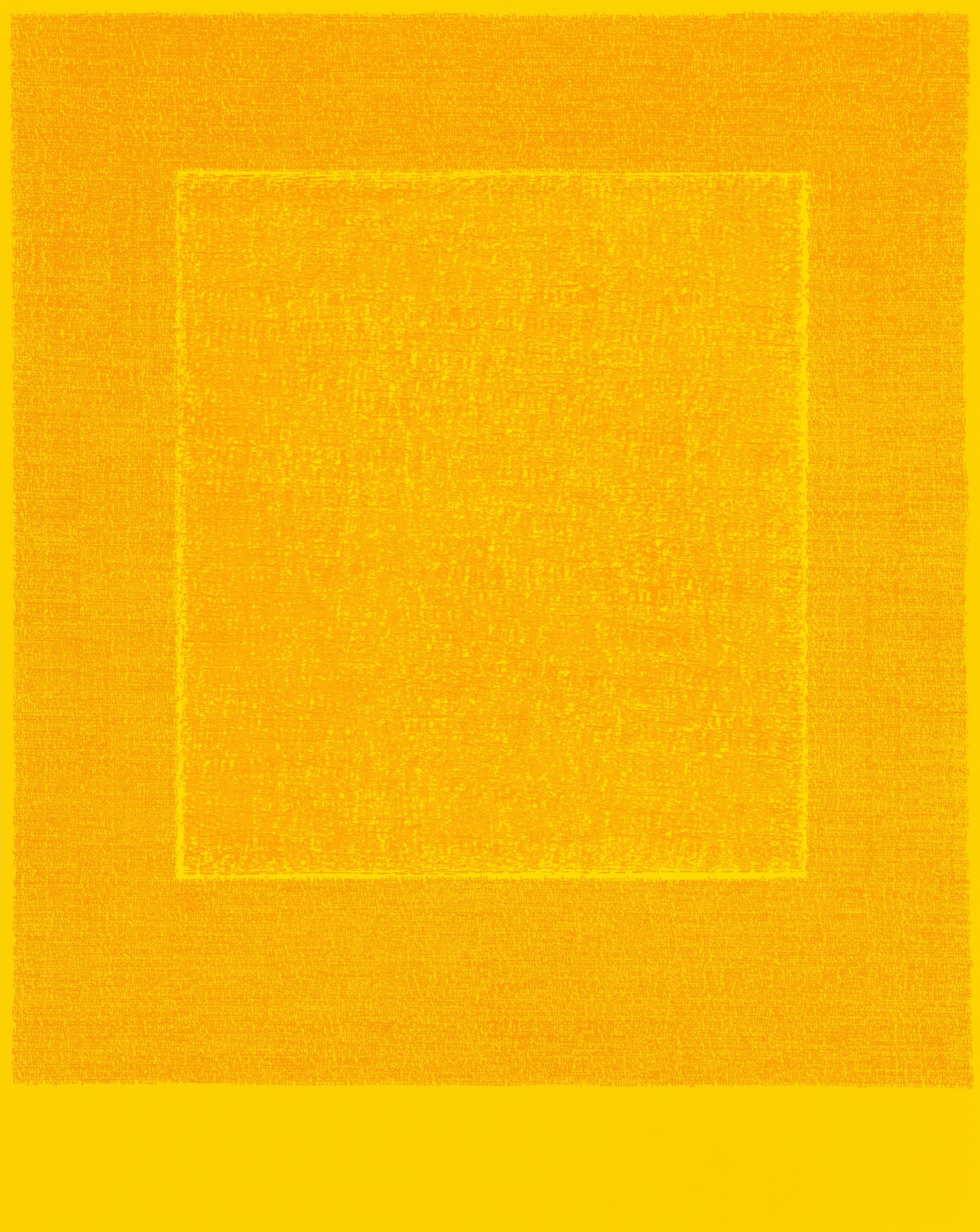 Idris Khan, The Four Seasons VI — layered notation in yellow forming a soft central square, nearly tonal.