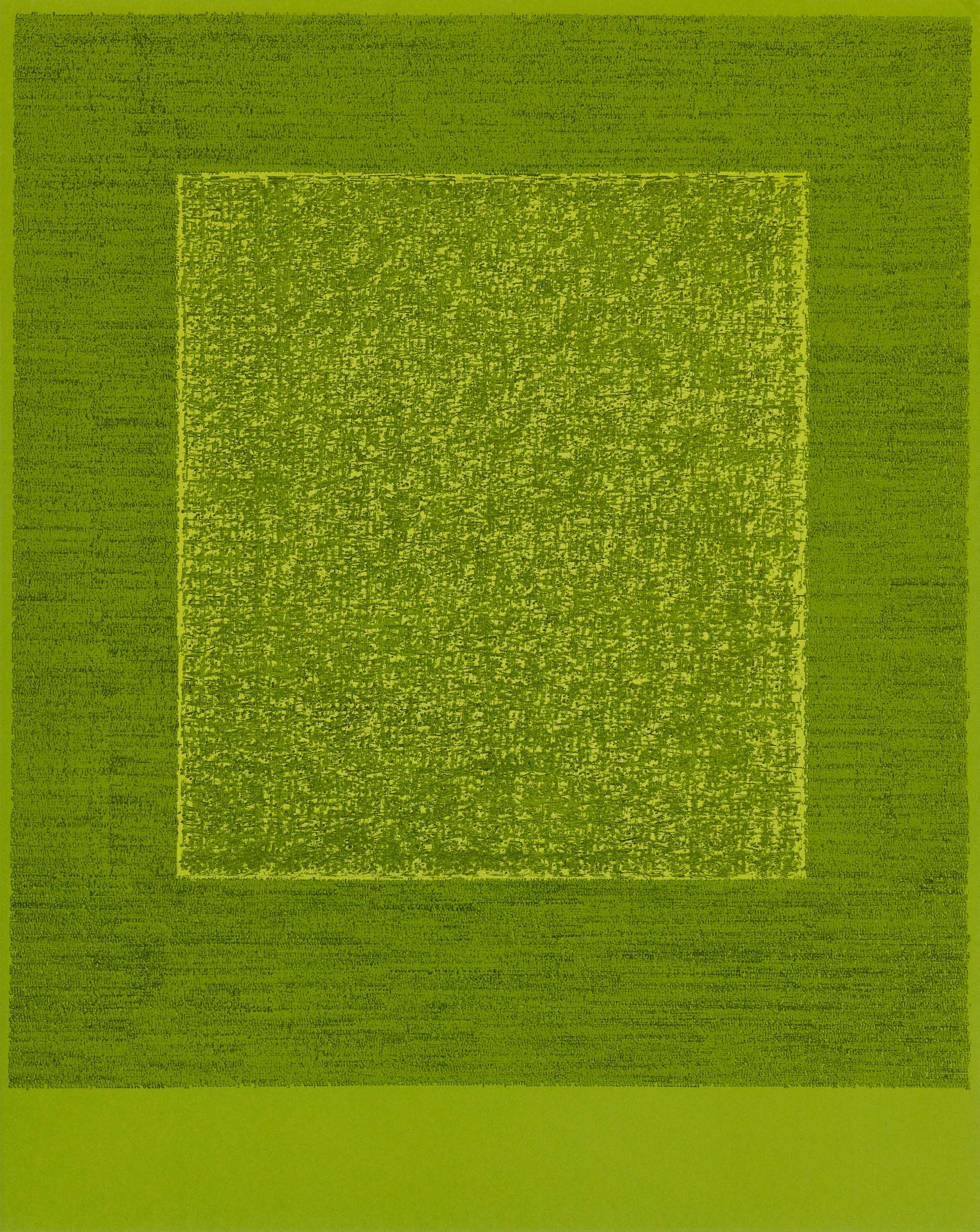 Idris Khan, The Four Seasons V — layered notation in green forming a dense central square.