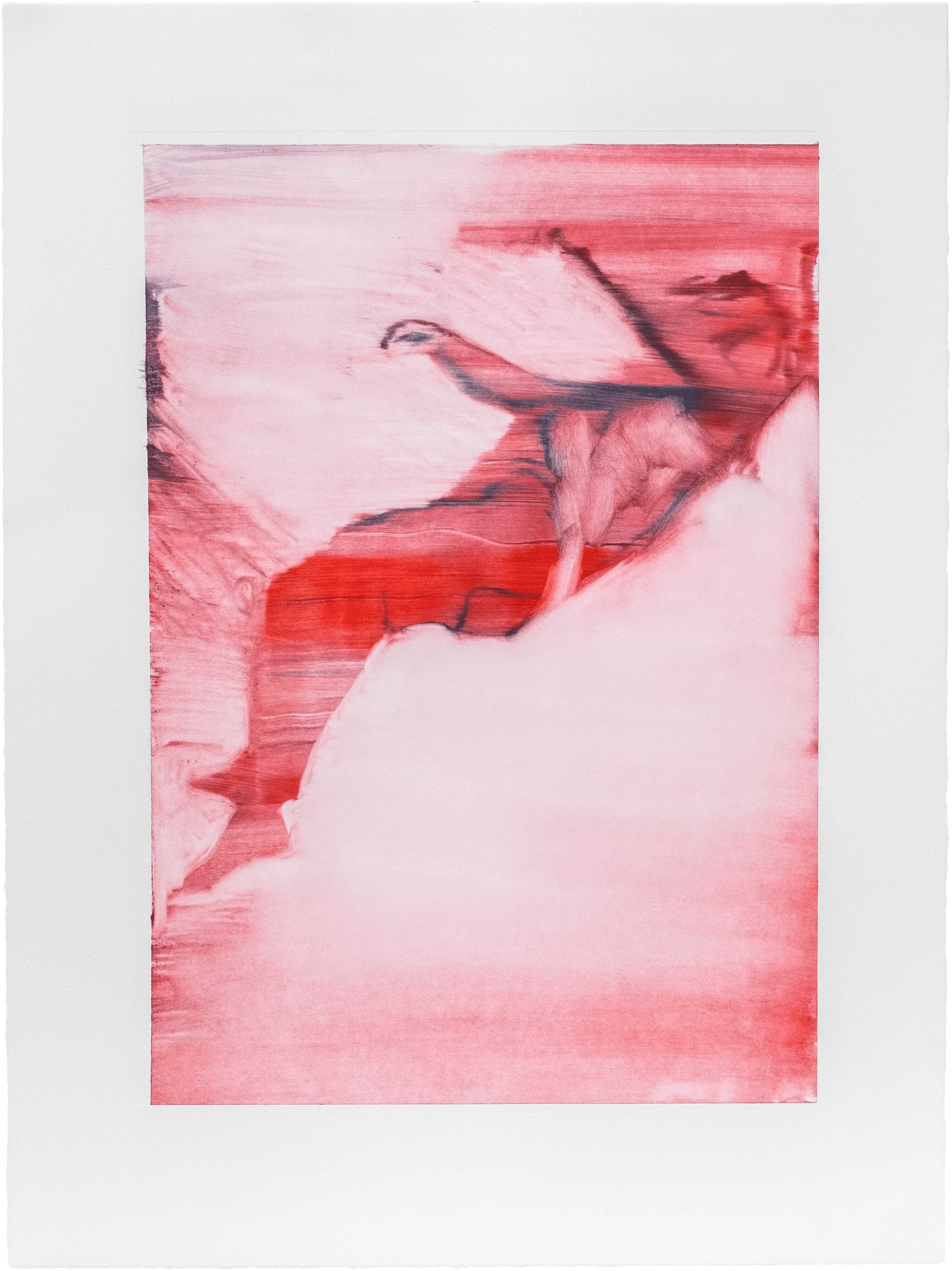 Chloe Early's Echo 6: a faint reclining form emerging from sweeping red, pink and white washes on bare paper.