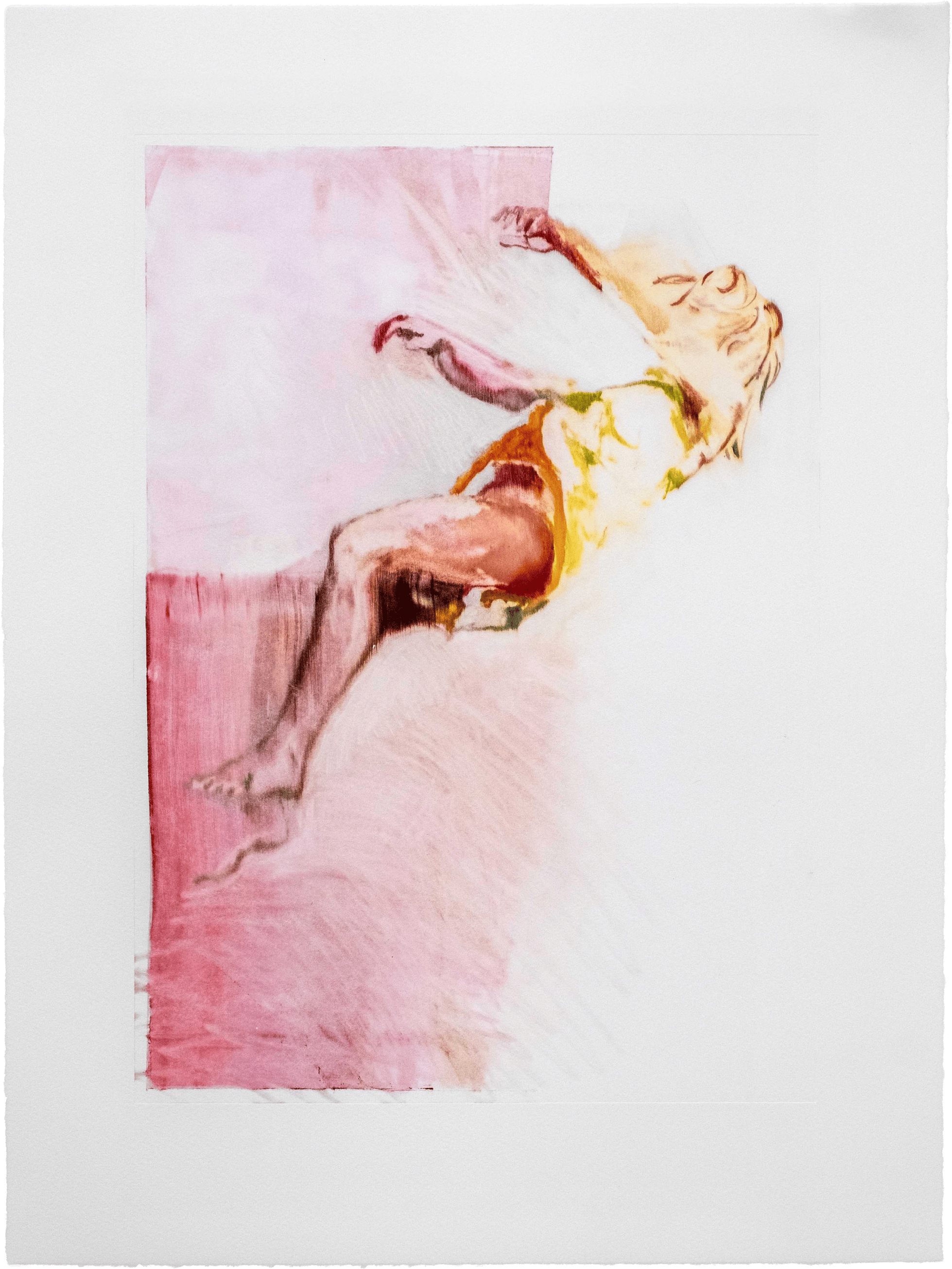 Chloe Early's Echo 4: a reclining figure in soft pinks and yellow-green, half-dissolving into pale washes on bare paper.