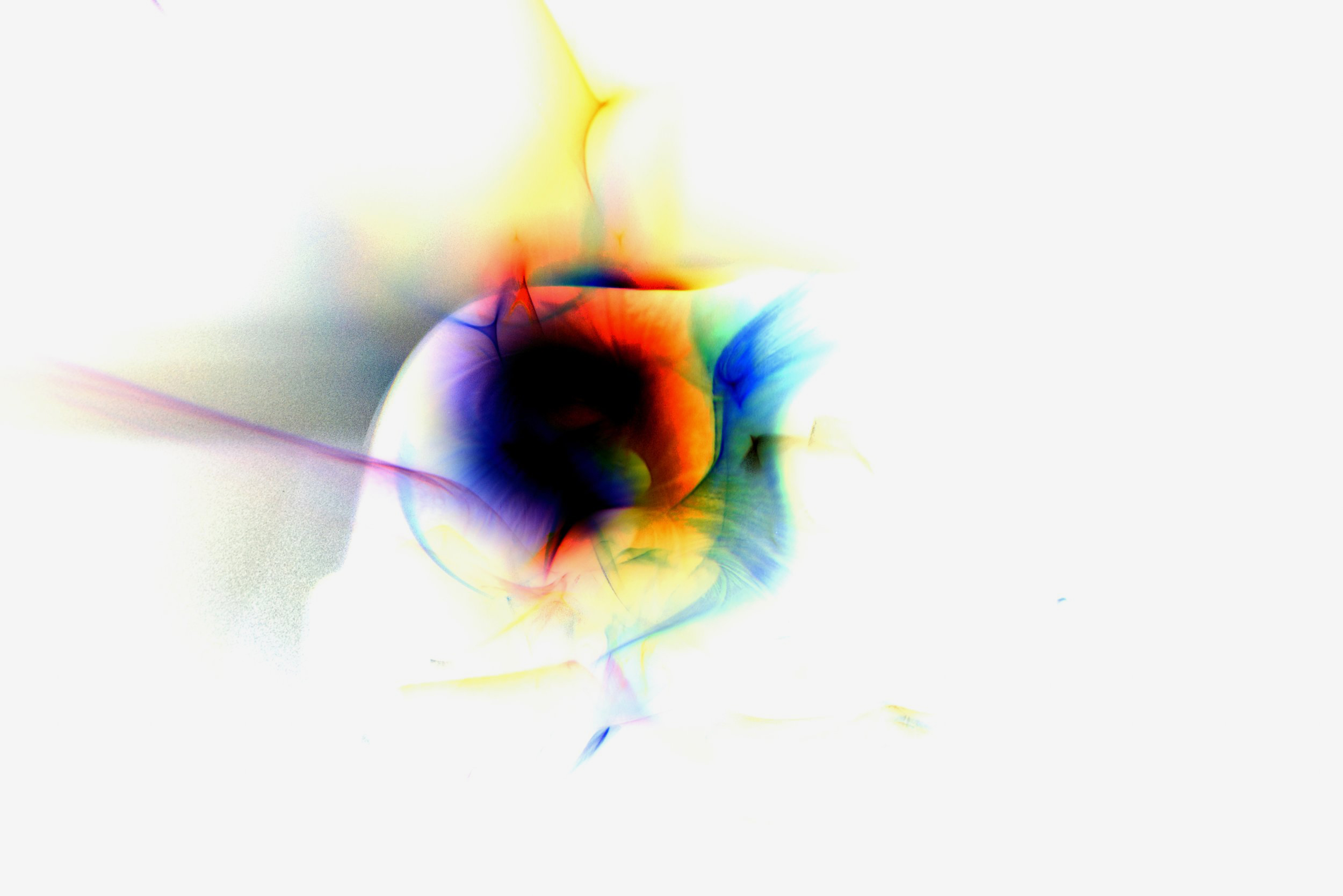 Flavie Audi's 'Fluid Light 2': a jewel-like core of rainbow colour ringed with blue and orange, dissolving into white.