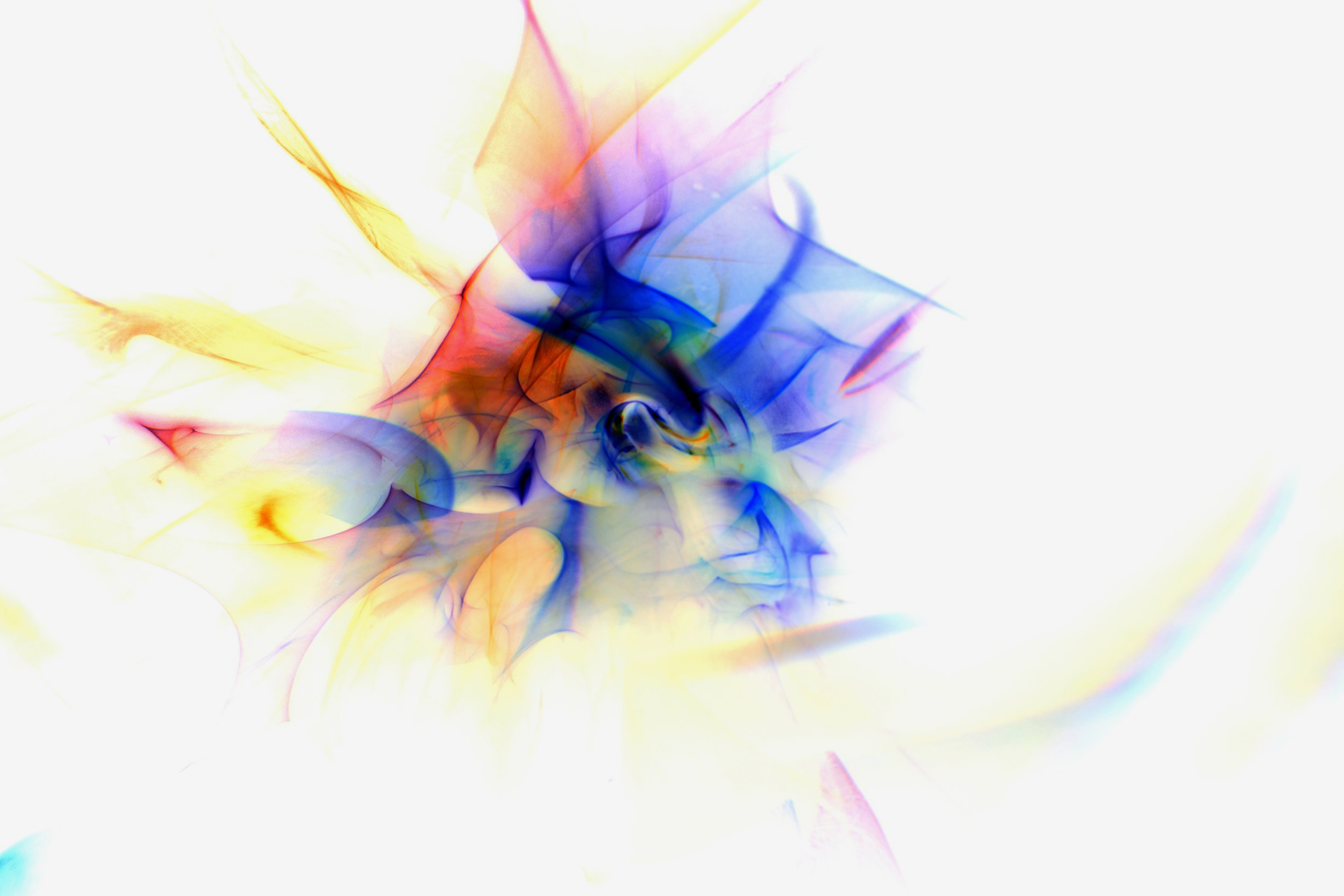 Flavie Audi's 'Fluid Light 10': a starburst of blue, orange and yellow shards around a curled centre, on white.