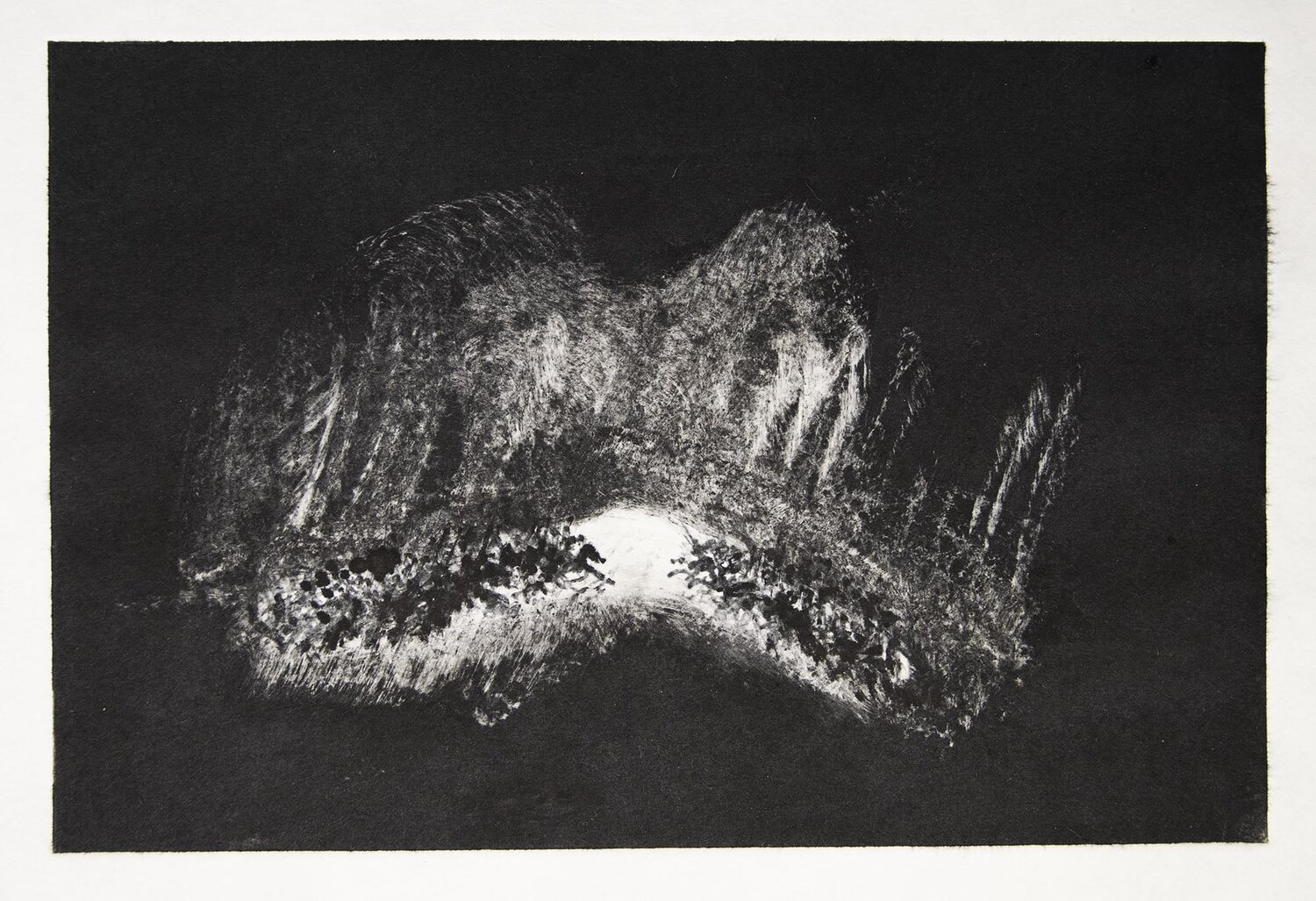 Graham Fink's 'Pareidolian Army 5': a single pale scrubbed form emerging from black, suggesting a face or figure.