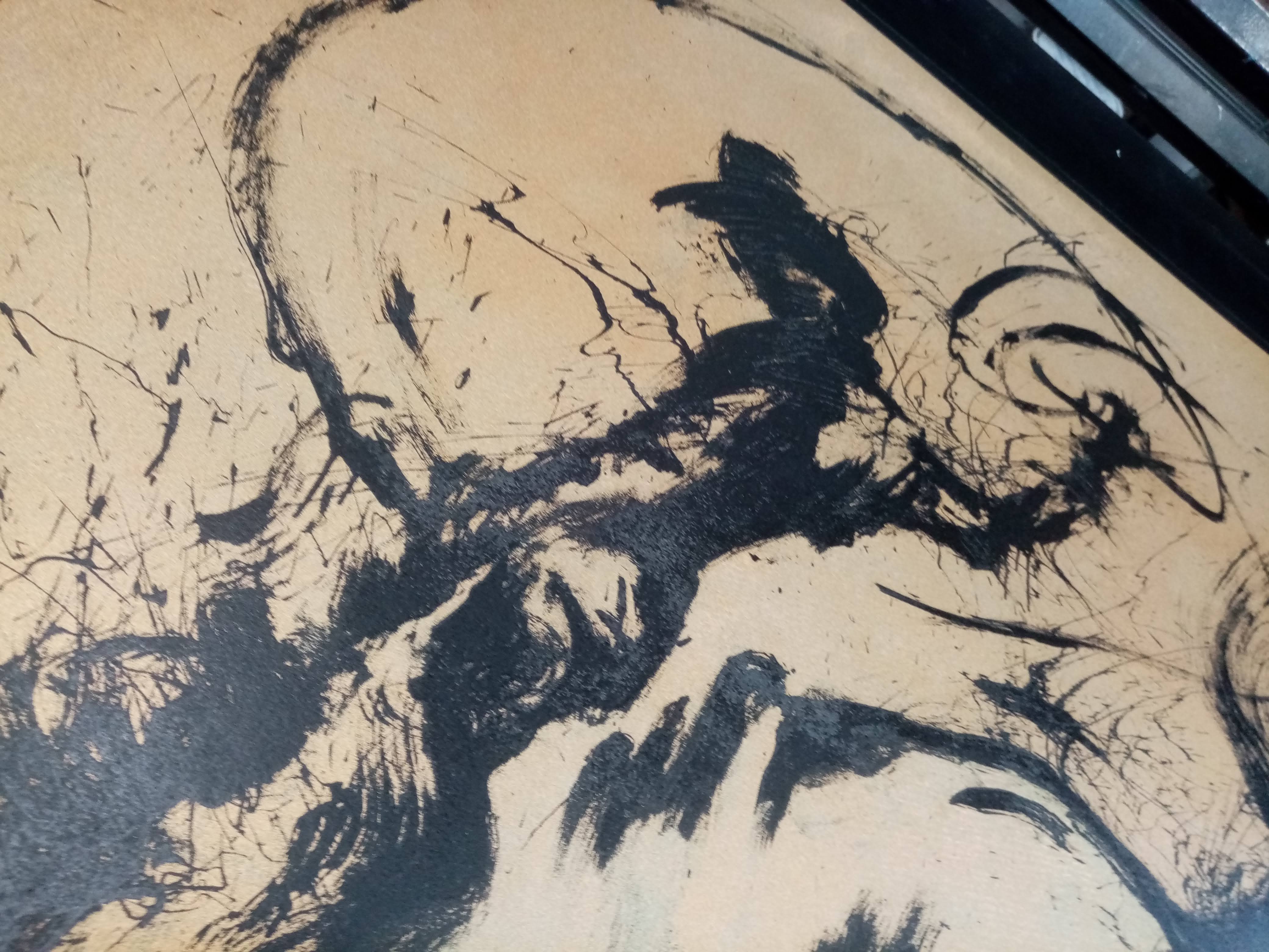 Richard Hambleton, Horse and Rider (detail): the thrown cowboy in gestural black brushstrokes.