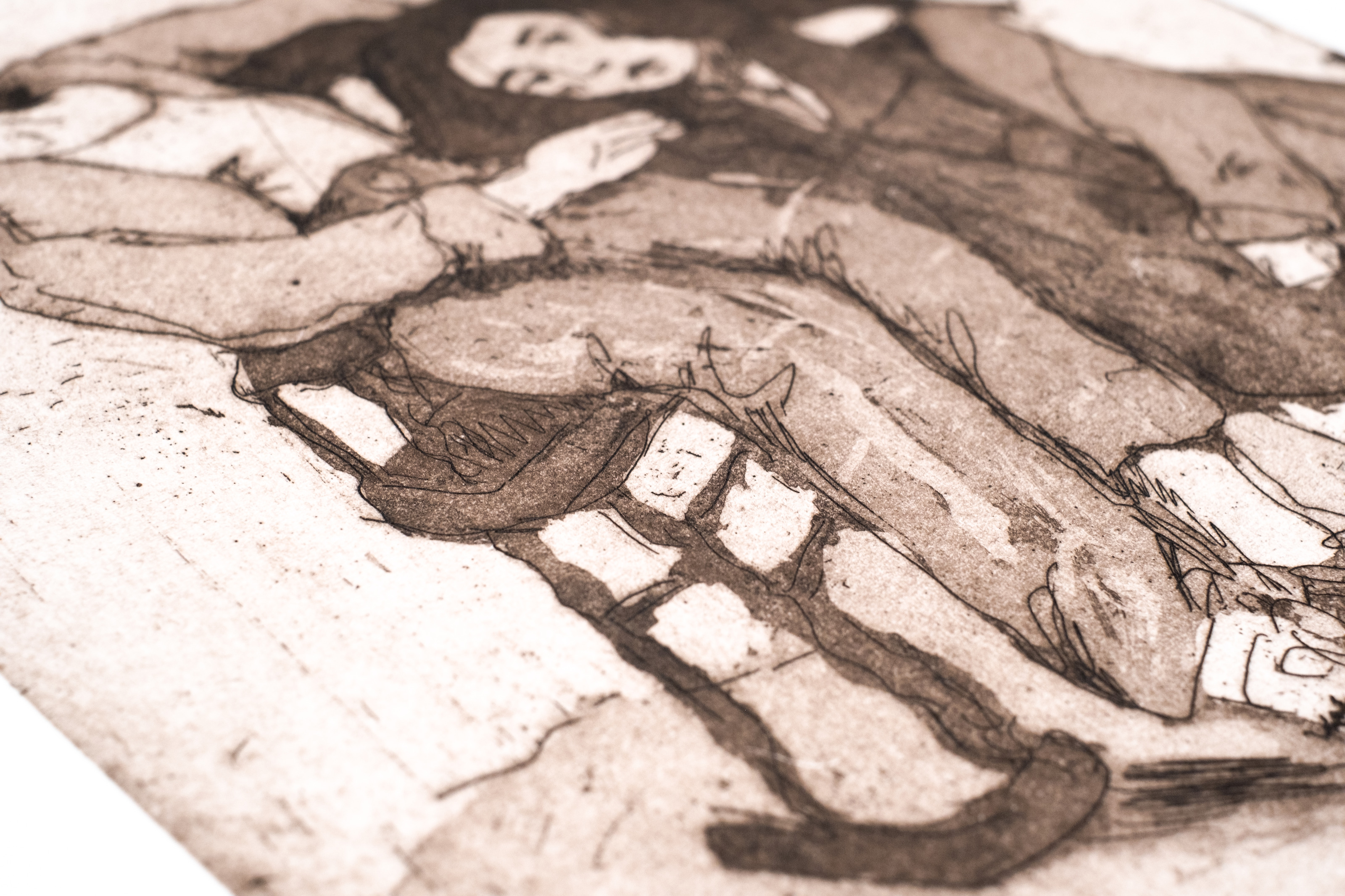 Liorah Tchiprout, The World Lies Spellbound at Our Doorstep (detail): the figures' legs and boots beside a rocking chair.