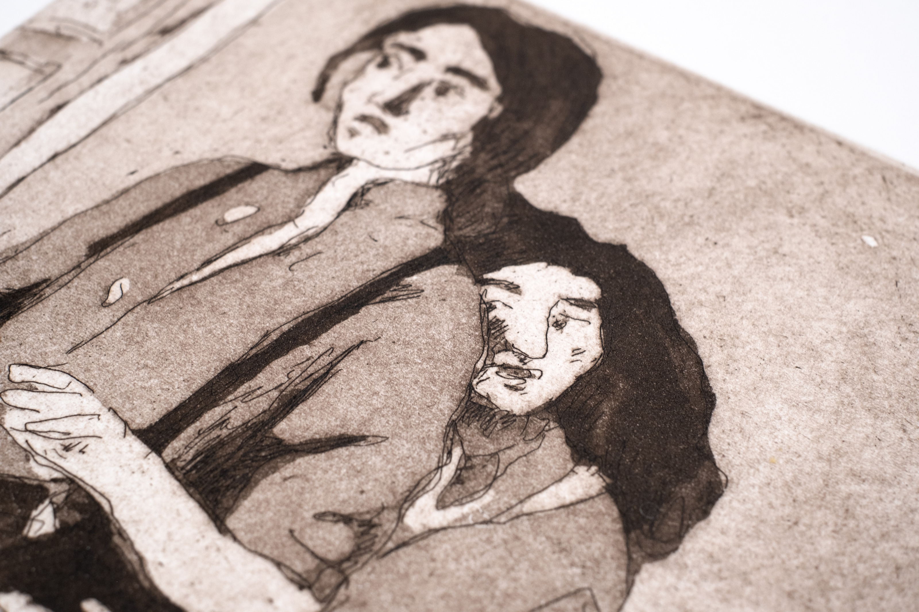 Liorah Tchiprout, He wished to possess me, but not be possessed (detail): the man's face above the woman resting against him.
