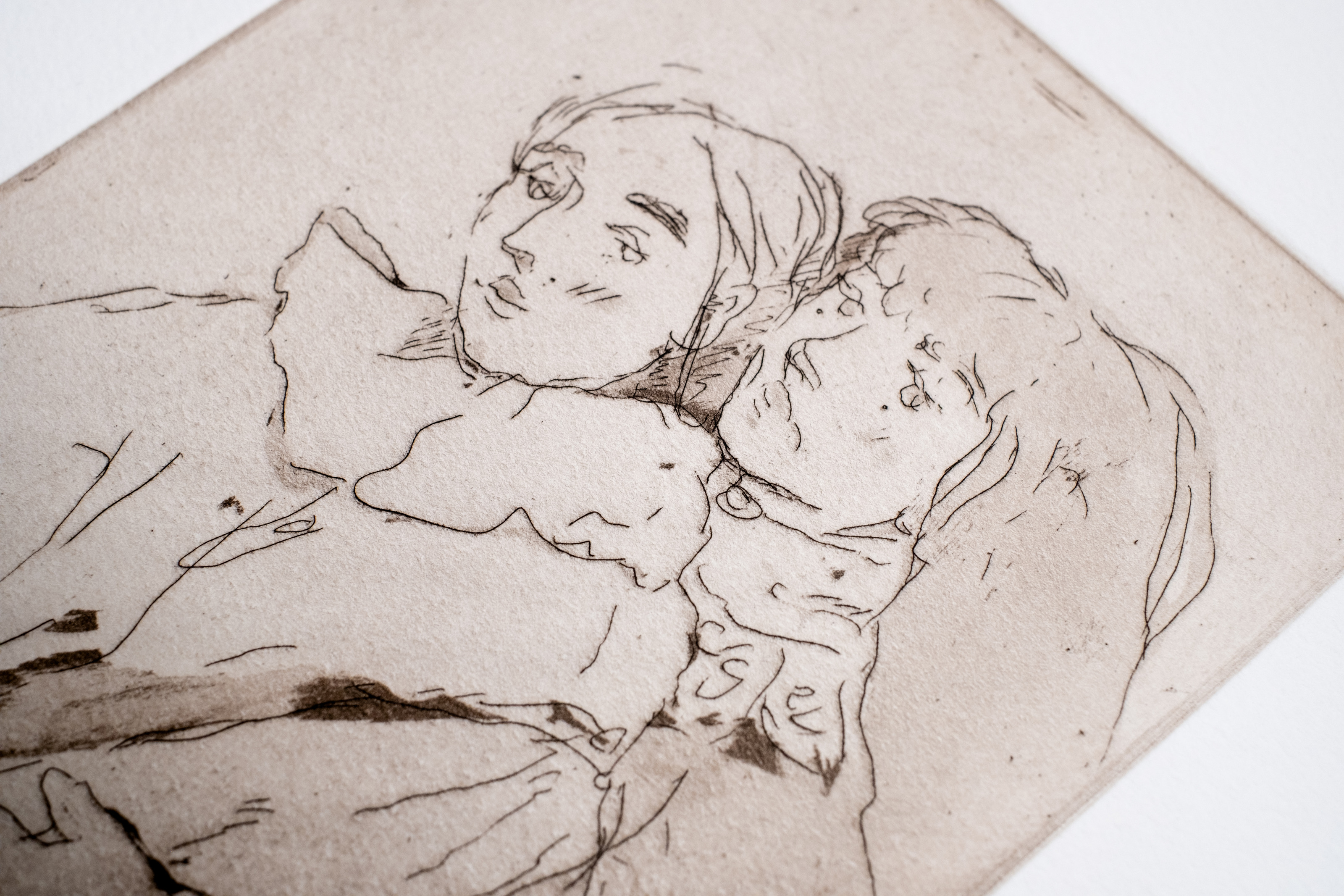 Liorah Tchiprout, Etched on all things bright and dark (detail): the two figures' faces resting close together.