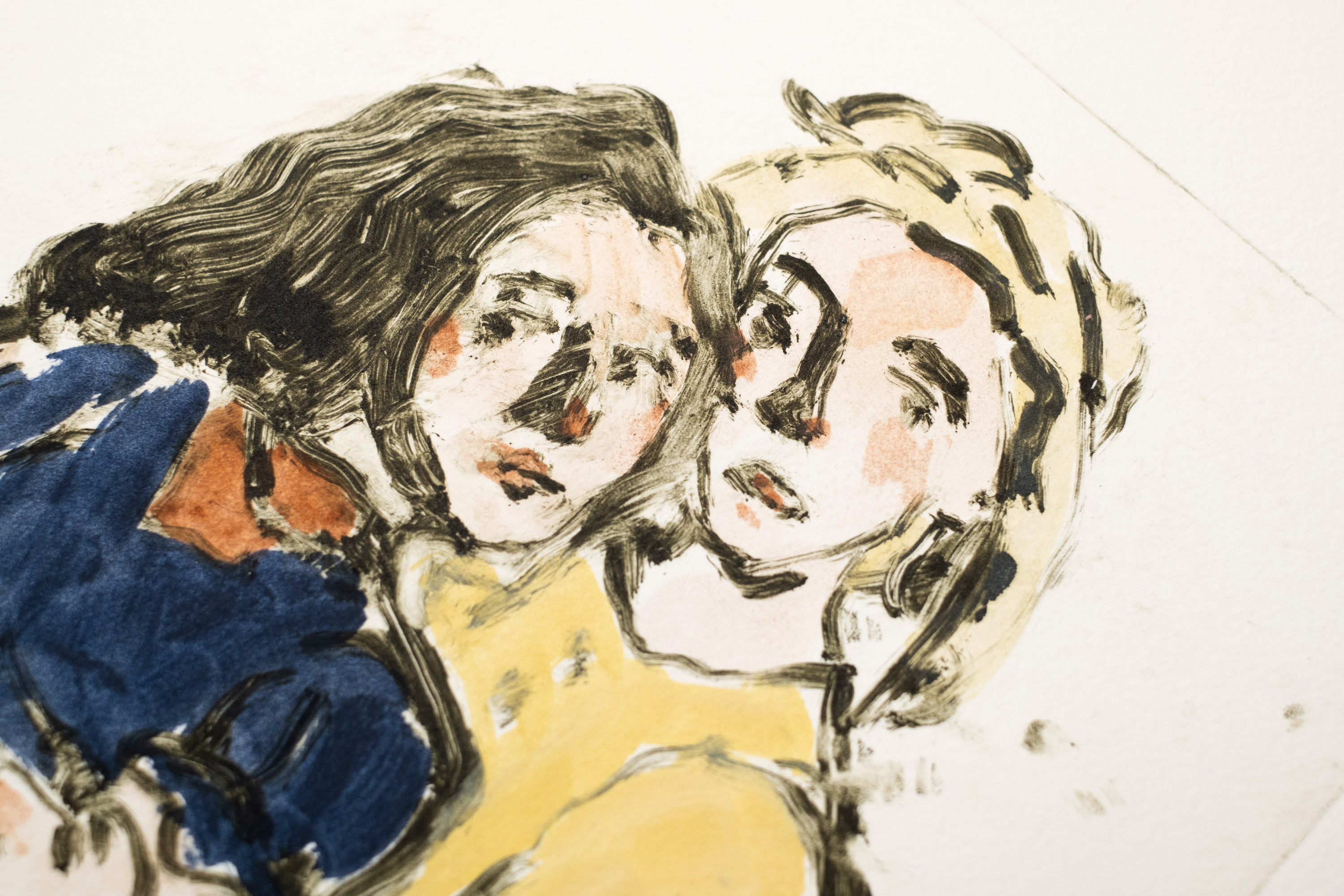 Detail of Liorah Tchiprout's Fortunately, his cowardice won out: the two faces cheek to cheek, eyes lowered.