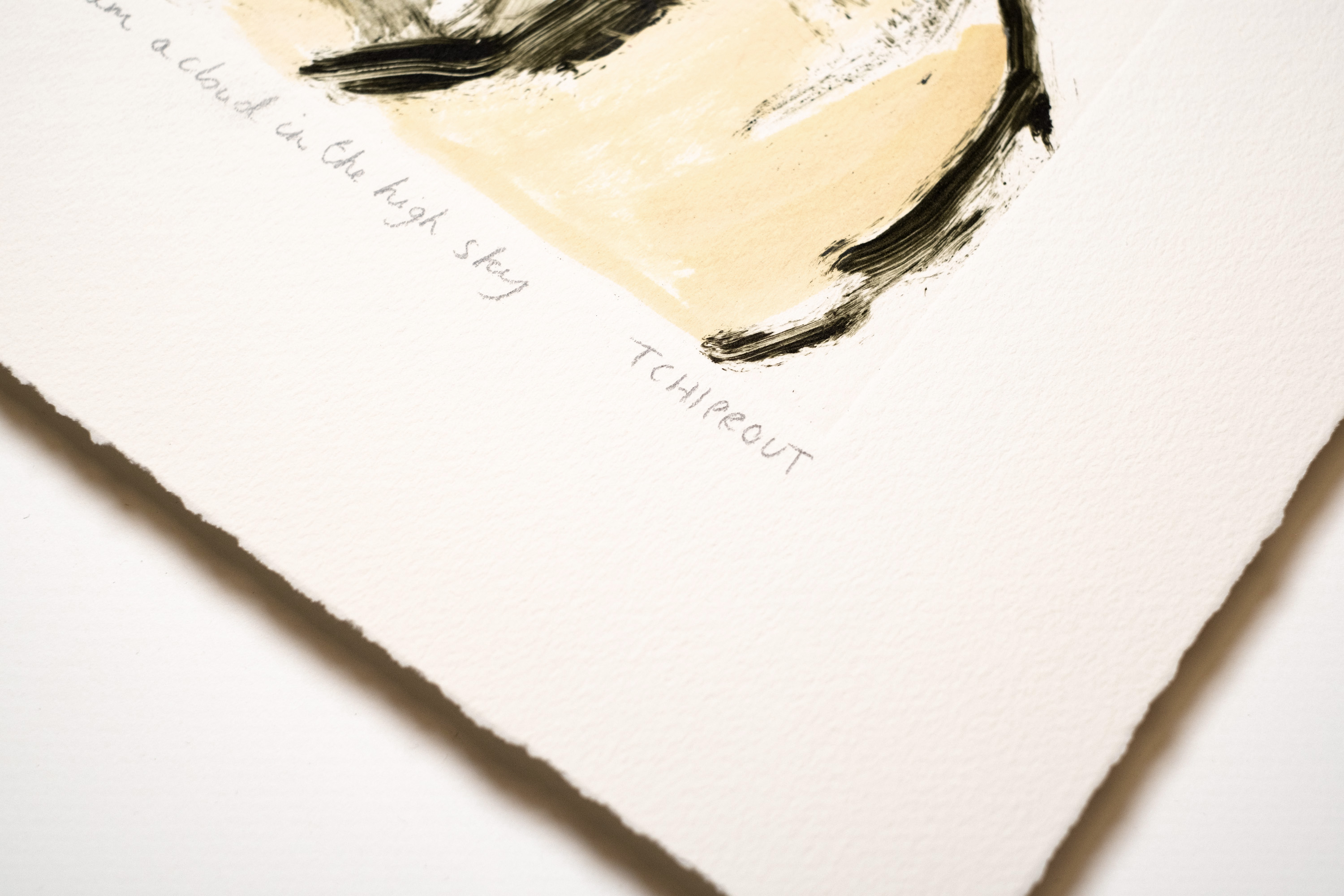 Detail of I am a cloud in the high sky: the pencil title and Tchiprout signature below the plate mark, on deckled paper.