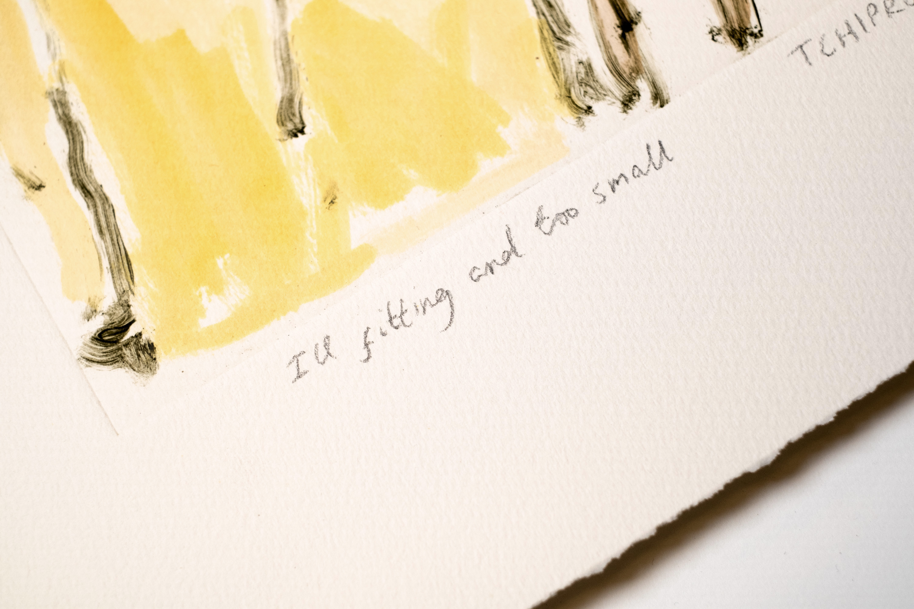 Detail of Ill fitting and too small: the pencil title and Tchiprout signature below the plate mark, on deckled paper.