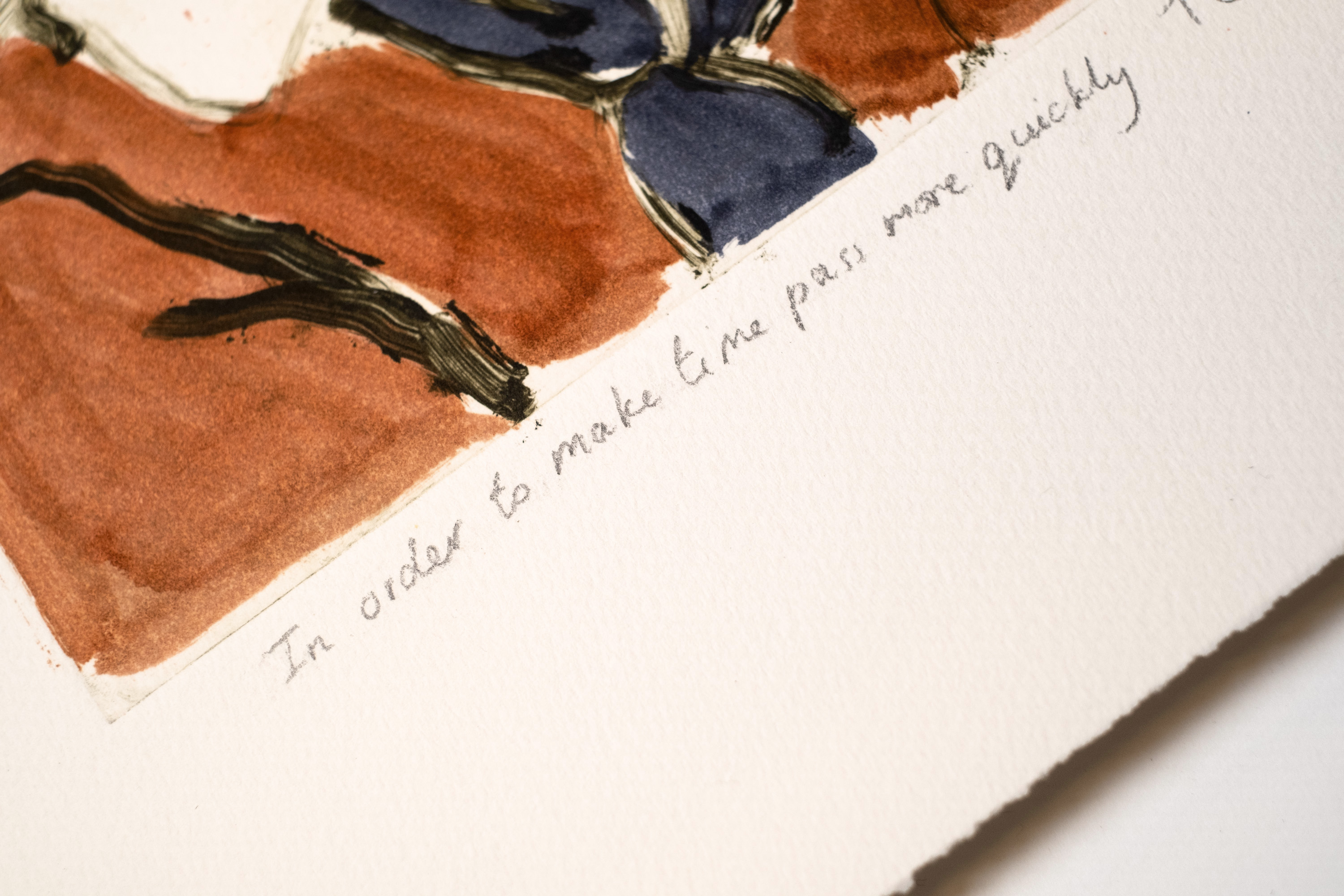 Detail of In order to make time pass more quickly: the pencil title and Tchiprout signature below the plate mark, on deckled paper.
