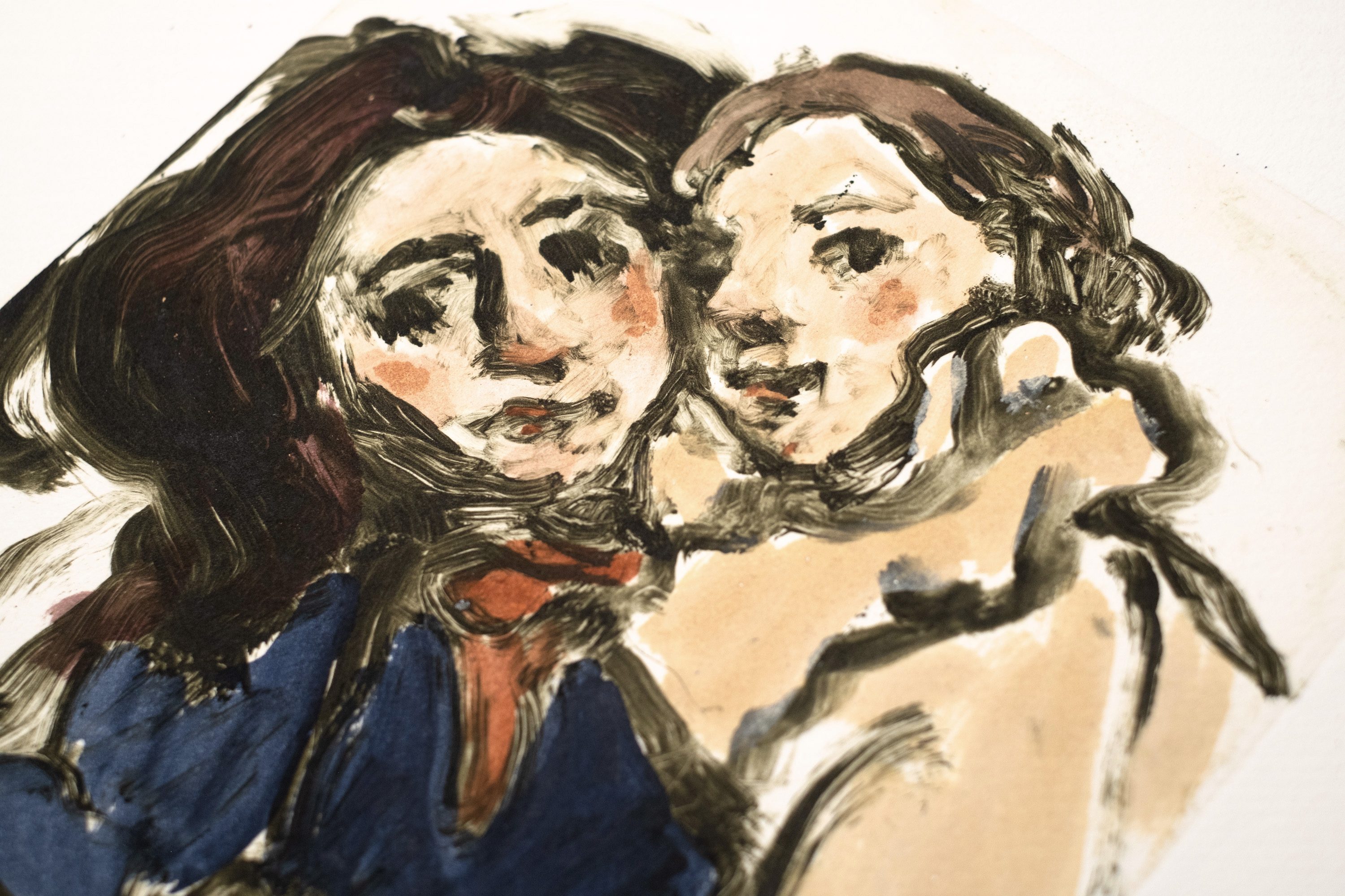 Detail of Liorah Tchiprout's Whose bed have your boots been under?: the two faces jammed together, roughly brushed.