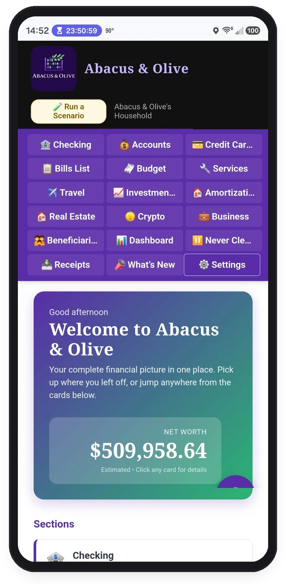 Every account organized in one view in Abacus & Olive