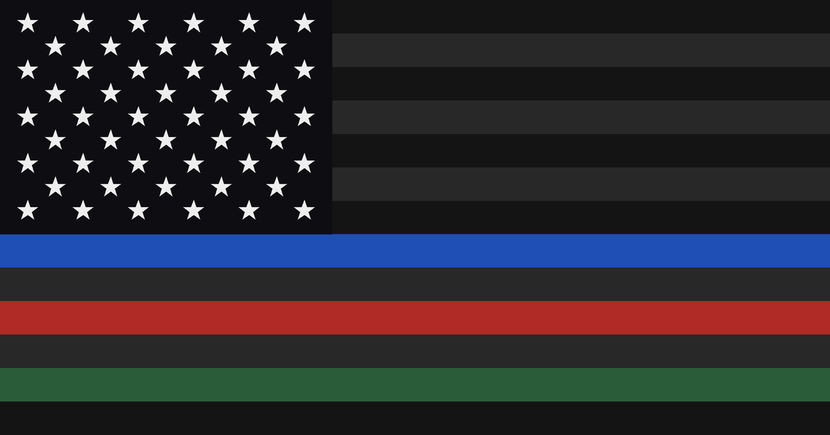 A tribute flag honoring military service members and first responders