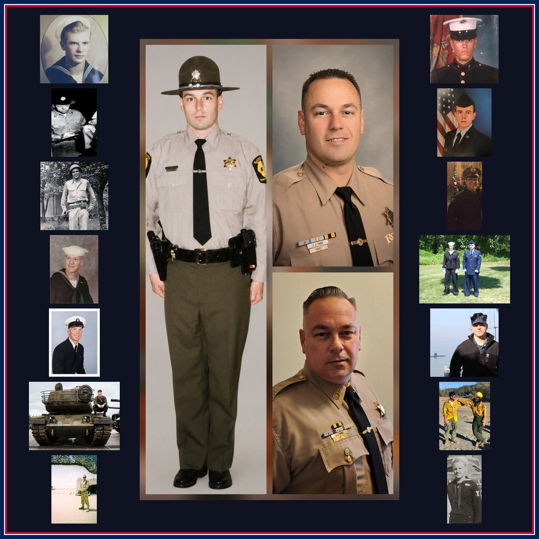 A tribute flag honoring military service members and first responders
