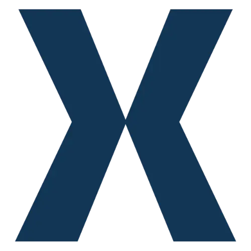 Lettre X stylisée en bleu foncé sur fond transparent.