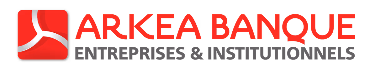 Logo Arkea Banque avec texte rouge et sous-titre entreprises et institutionnels.