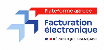 Logo de facturation électronique avec mention Plateforme agréée et drapeau de la République Française.
