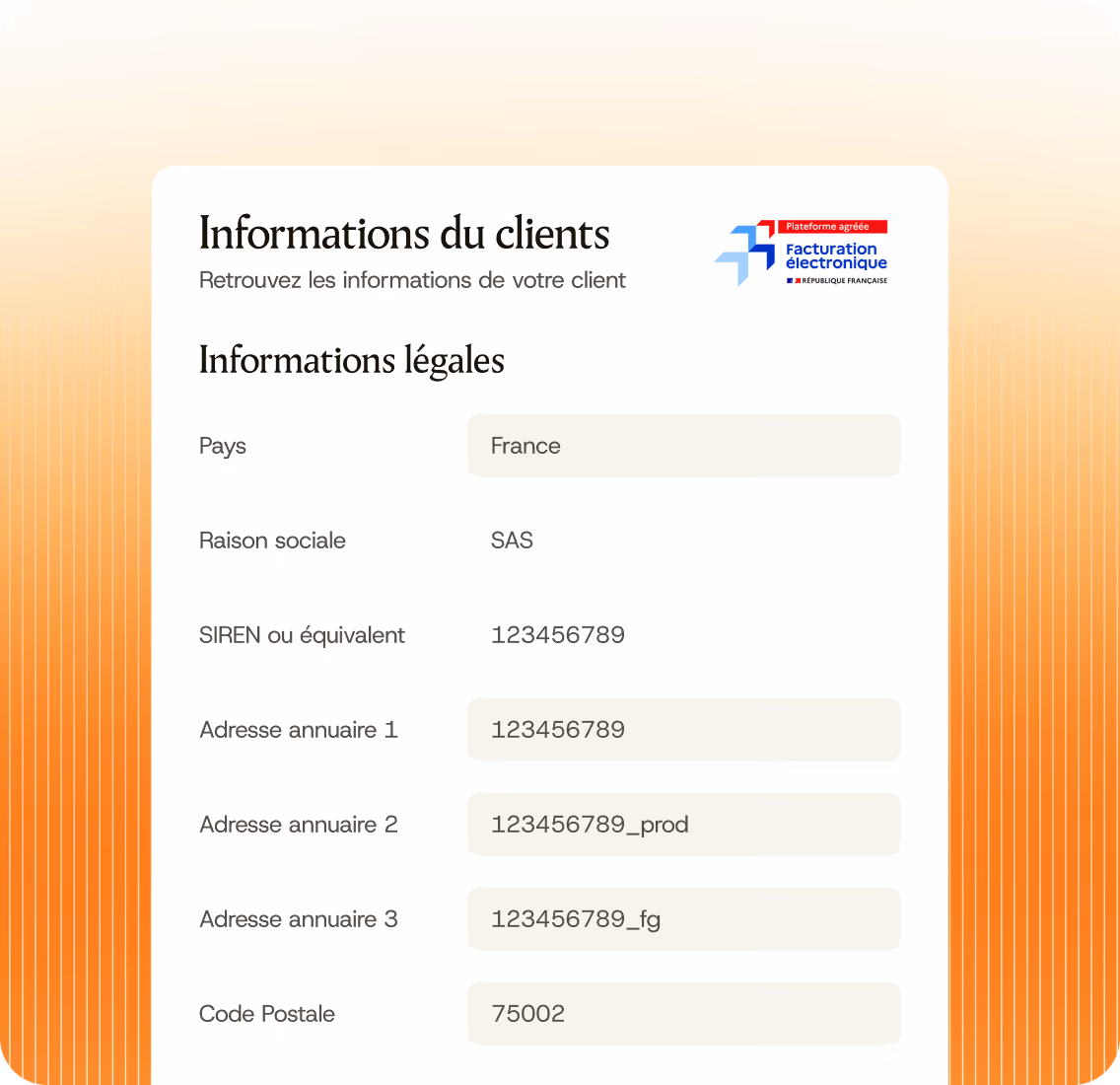 Informations clients légales pour la France avec SIREN, adresses annuaires et code postal 75002.