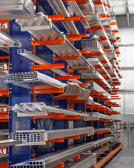 Aluminum and metal inventory stored on warehouse racking systems at ICI Metals