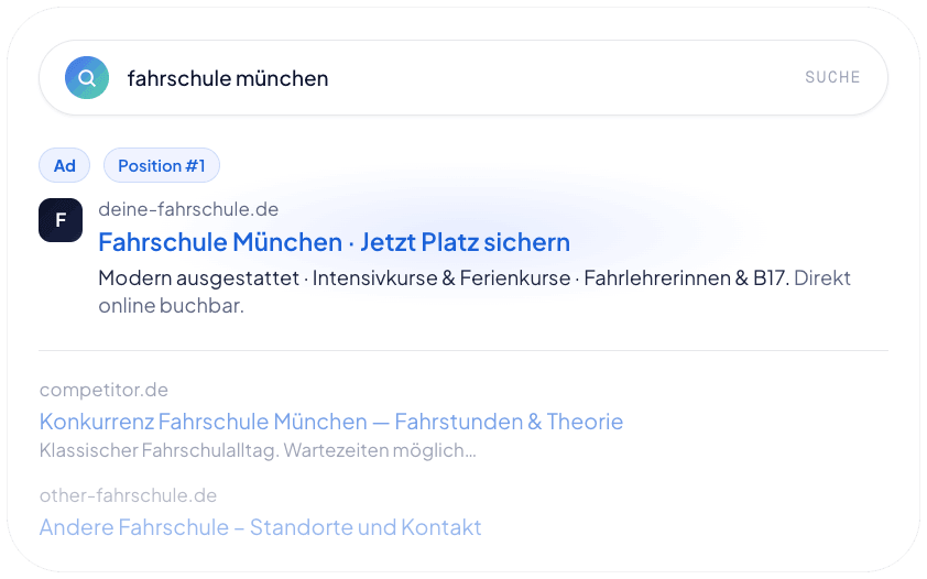 Google Ads Spitzenplatz Vorschau