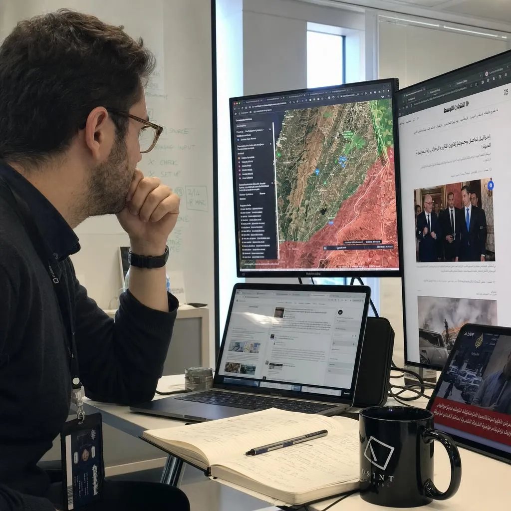 An analyst reviewing geospatial data on screen