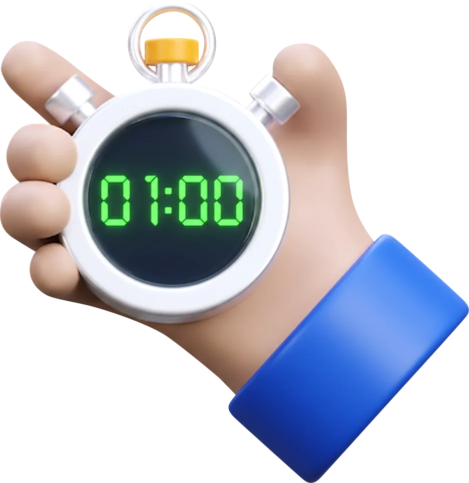 Hand holding stopwatch.