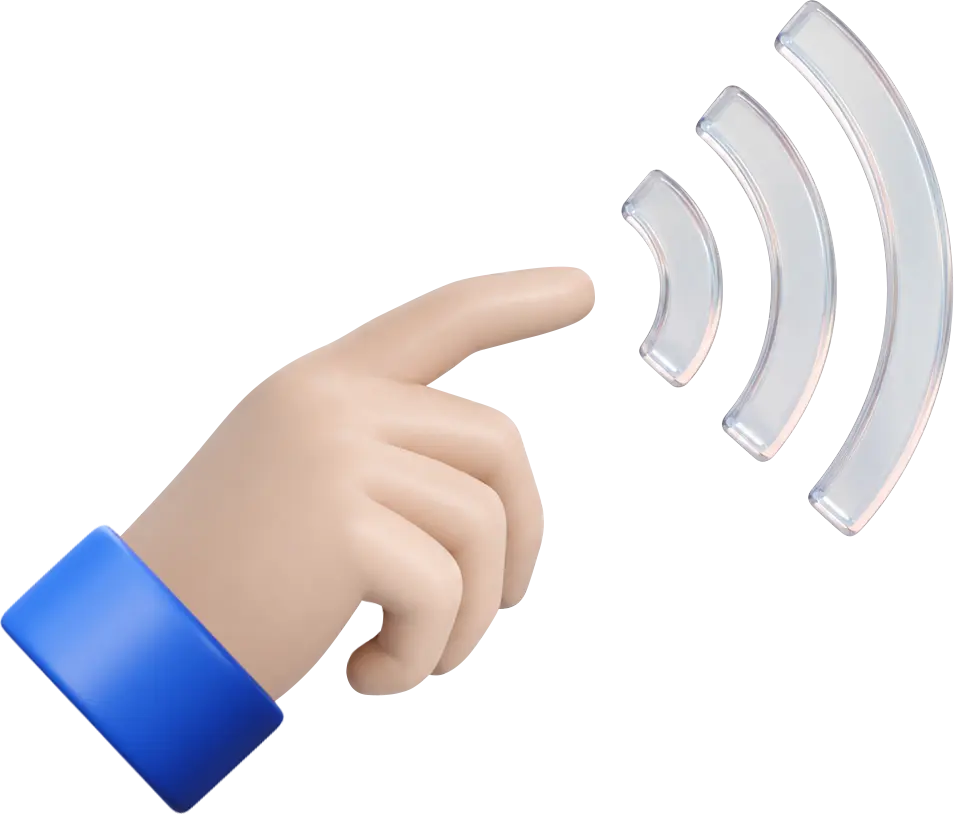 Cartoon hand pointing at three curved signal waves.
