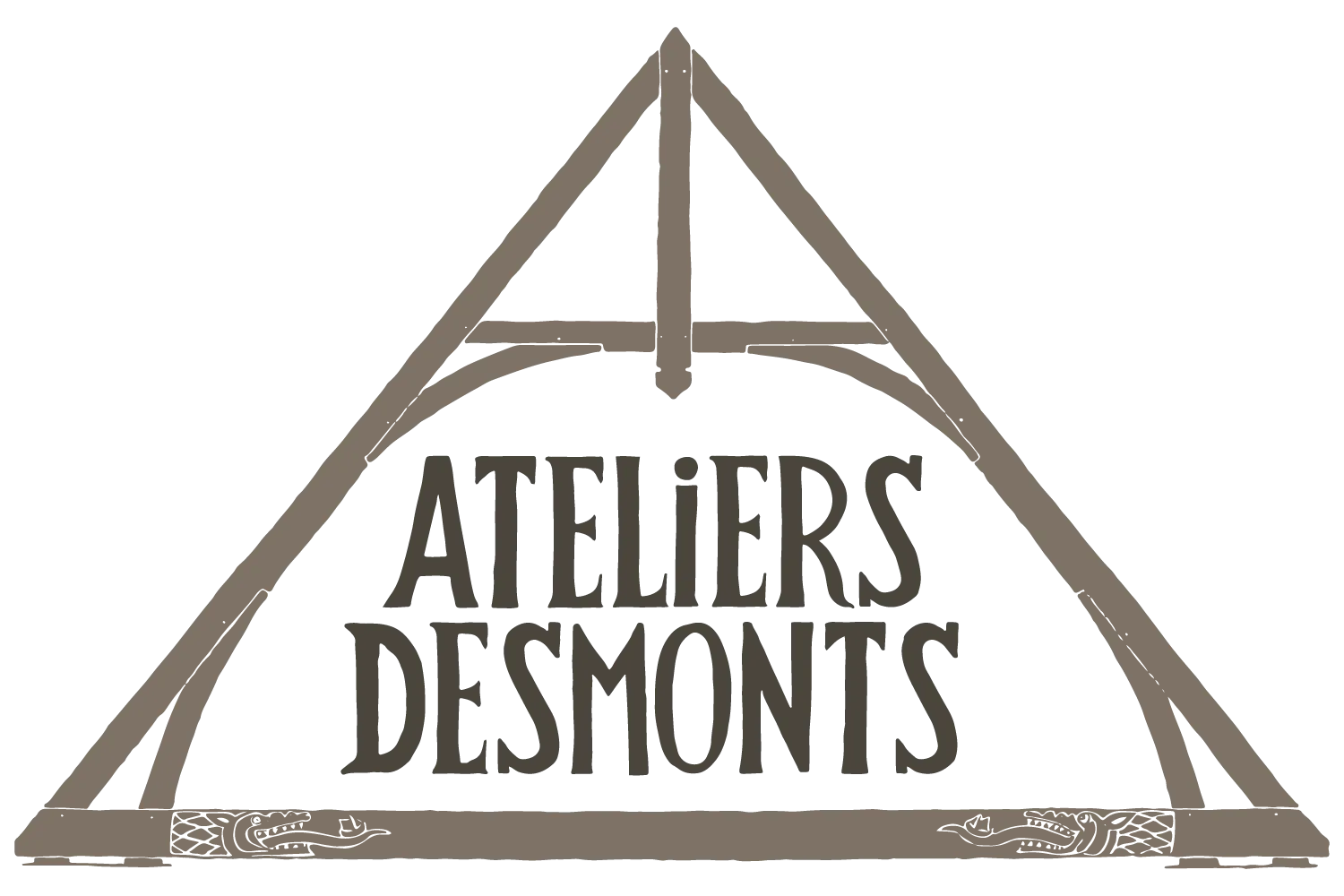 Logo Ateliers Desmonts avec un triangle et un arc au-dessus du texte.