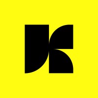 Logo noir avec formes géométriques abstraites sur fond jaune vif.