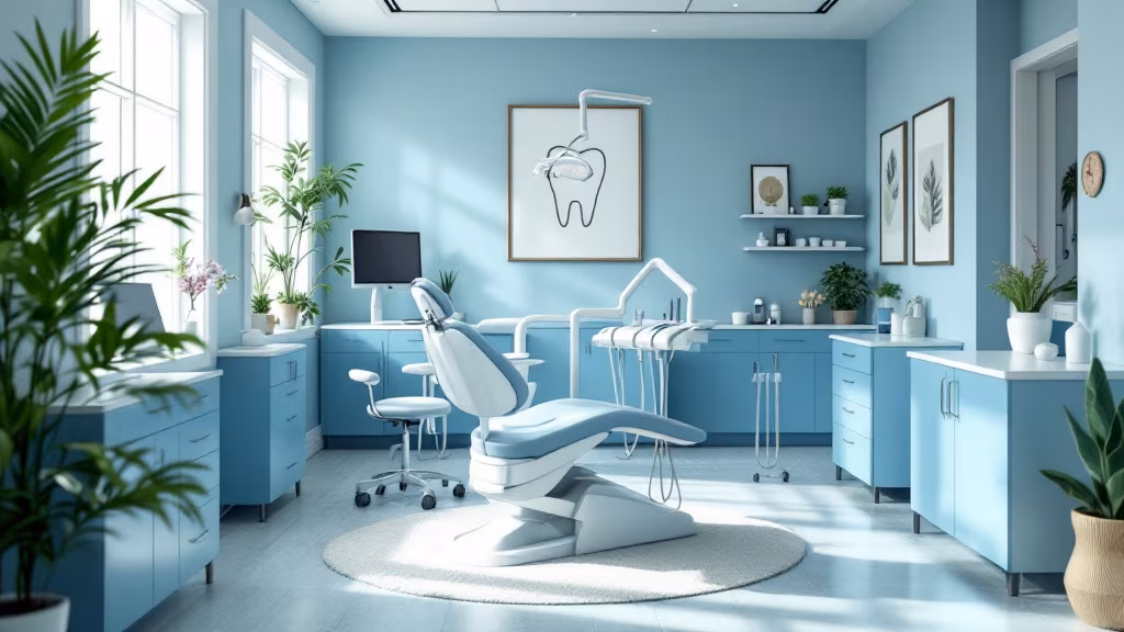 Dentist calmly talking with a patient before treatment in a relaxing room