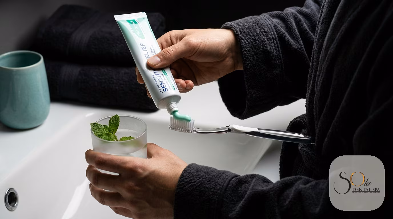 Toothpaste being applied to a soft bristled toothbrush for sensitive teeth