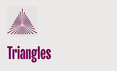 Abstract geometric design of a purple triangle made of radiating lines, with the word 'Triangles' below in bold purple text on a light background.