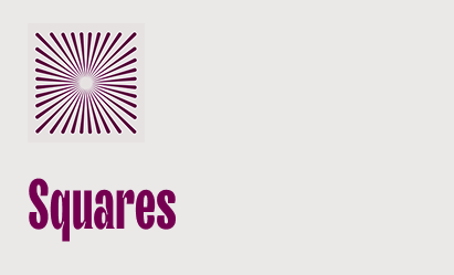 Stylized graphic of a square with radiating purple lines from the center and the word 'Squares' below it in bold purple text.