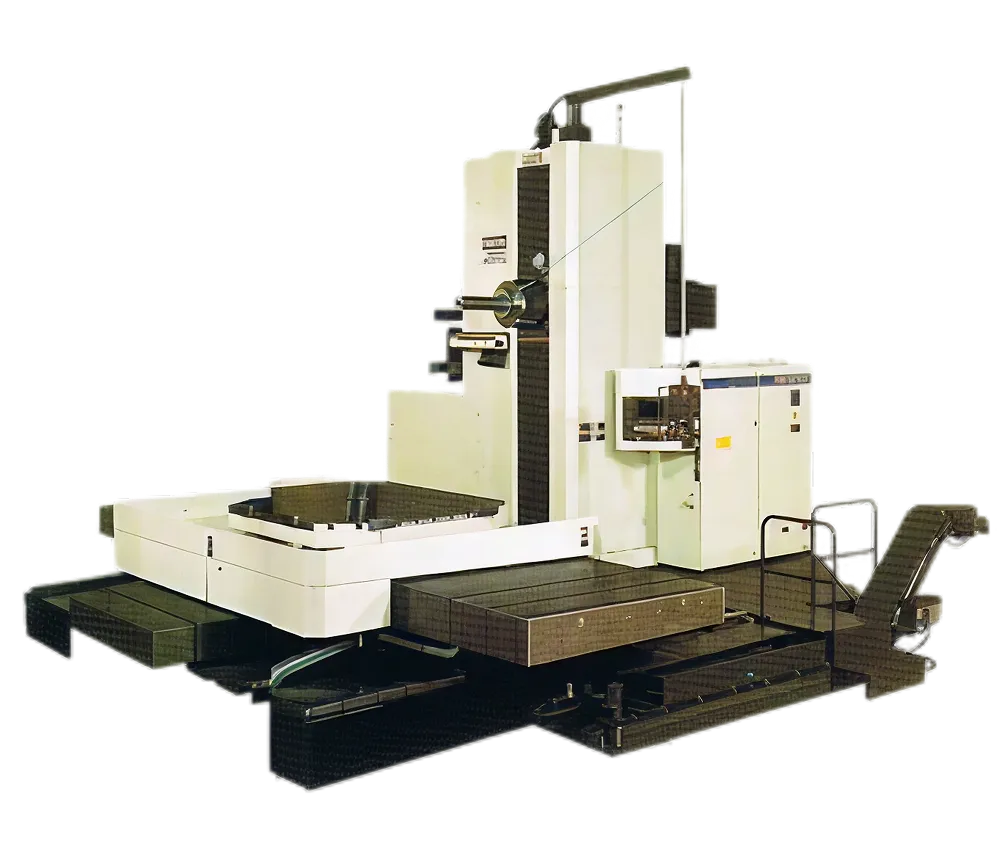 Large industrial CNC machining center with gantry design and worktable.