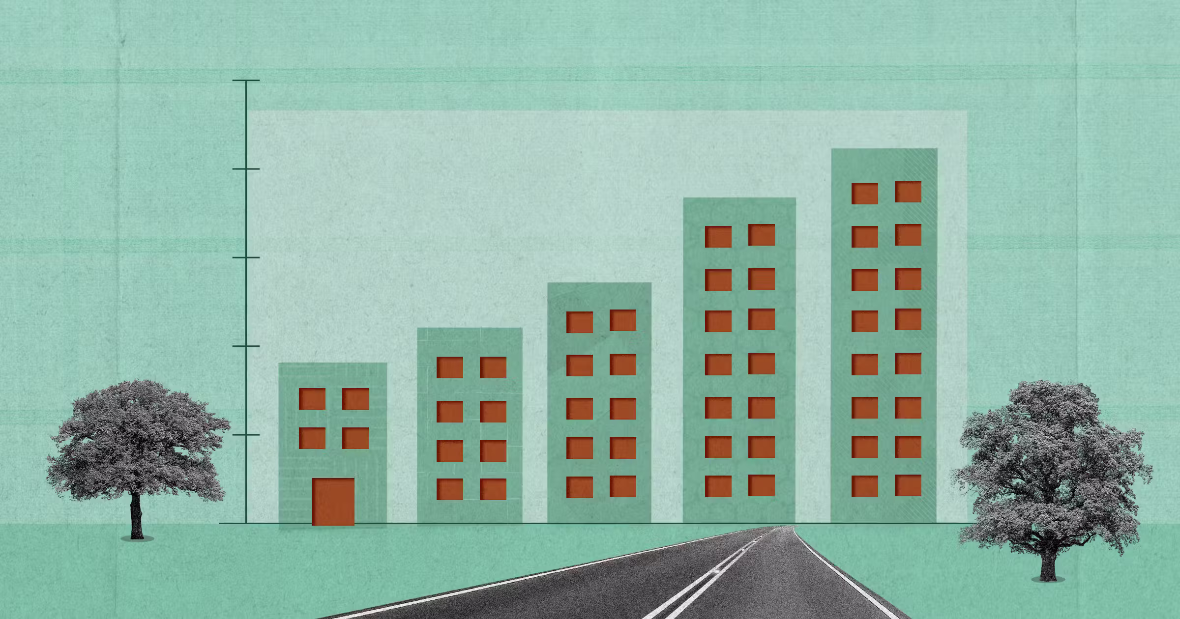 A graphic of 4 tall building in the shape of a bar graph