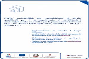 Avviso PR Umbria FESR 2021-2027 per servizi di certificazioni ESG e sostenibilità