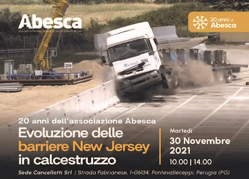 Locandina Abesca «Evoluzione delle barriere New Jersey in calcestruzzo», 30 novembre 2021