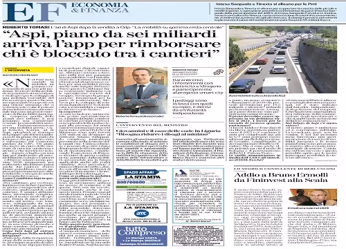 Ritaglio di giornale, pagina Economia & Finanza, con un articolo sui cantieri