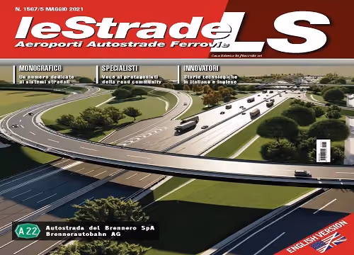 Copertina della rivista Le Strade con il rendering di uno svincolo dell'autostrada A22